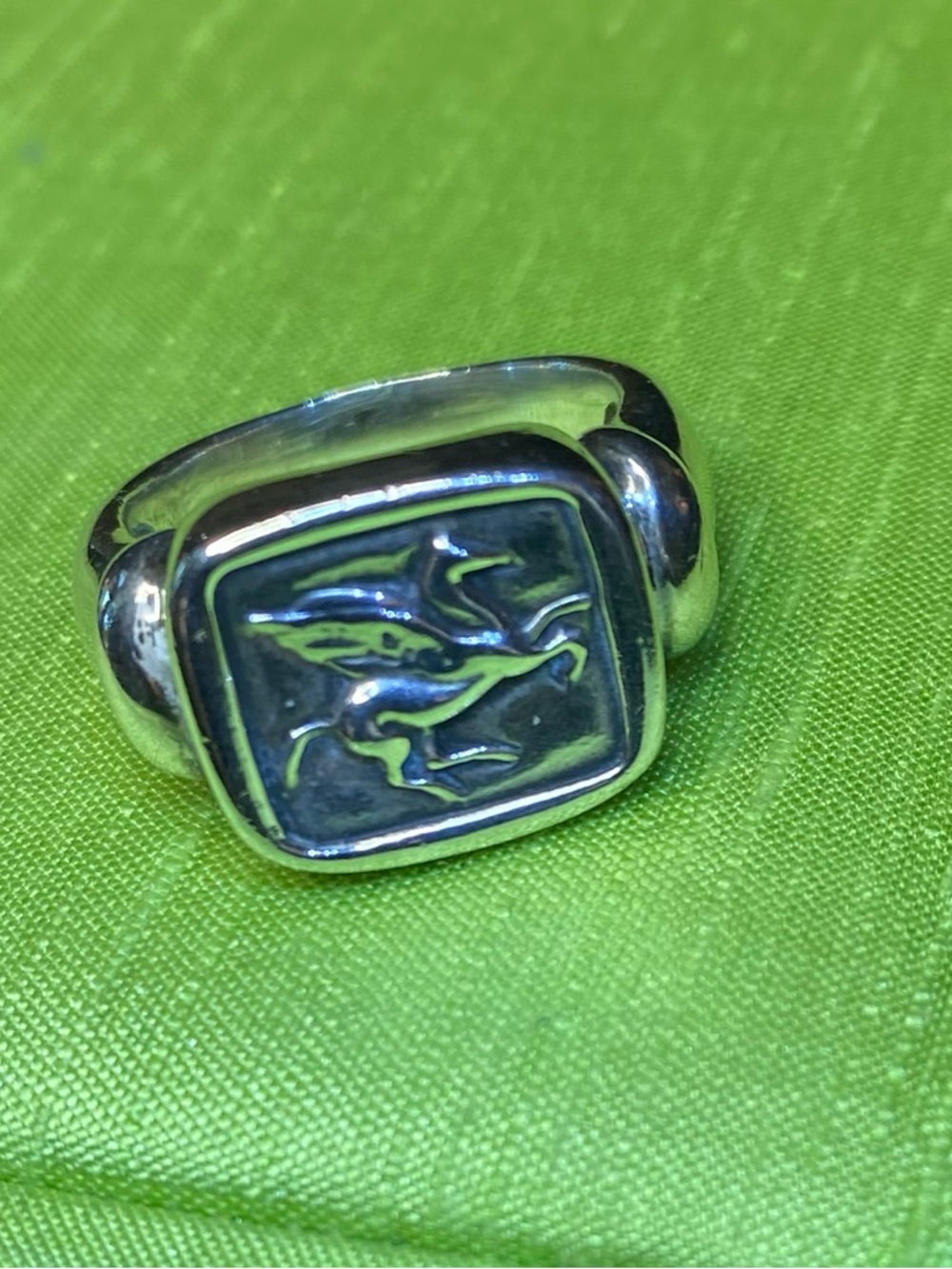 Vintage ECCLISSI Sterling Silver Signet Ring with Pegasus Motif - Size 6-6.25